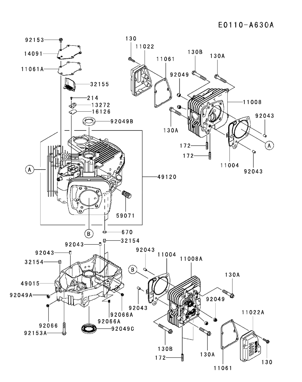 Kawasaki Fr651v-As08 Cylinder And Crankcase Diagram and Parts List for XT2-LX46KW (Carb-13WFA1CT210)(2015) Cub Cadet Lawn Tractor
